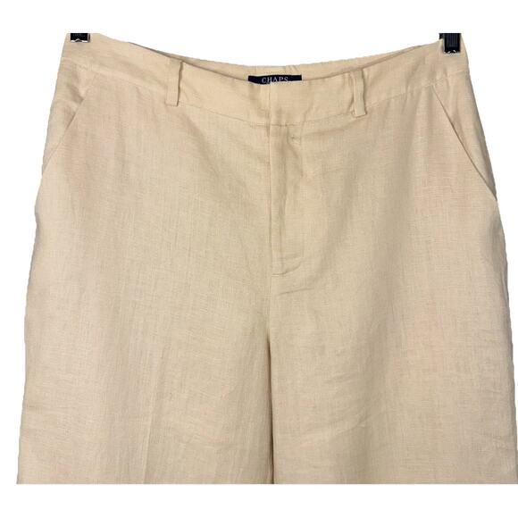 NWT Chaps Women 100% Linen Lined Chino Pants Size 8 Beige Pockets Office Career - Picture 2 of 8
